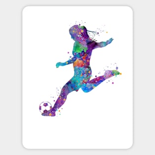 Girl Soccer Player Shooting Pose Watercolor Sticker